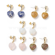 5 Pairs 5 Style Natural & Synthetic Mixed Gemstone Heart Dangle Stud Earrings, Alloy Jewelry for Women, Golden, 33mm, Pin: 0.5mm, 1 Pair/style(EJEW-JE05084)