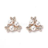 Alloy Cabochons, with Plastic Imitation, Pearl & Crystal Glass Rhinestone, Flower, White, Rose Gold, 17x7mm(PALLOY-WH0071-37RG)