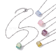 Electroplated Natural Quartz Beads Charm Necklaces, 304 Stainless Steel Cable Chains, Mixed Color, 17.52 inch(44.5cm)(NJEW-JN04789)