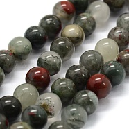 Natural African Bloodstone Beads Strands, Heliotrope Stone Beads, Round, 8~9mm, Hole: 0.8mm, about 43pcs/strand, 14.9 inches(38cm)(G-G763-08-8mm)