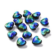 Handmade Silver Foil Lampwork Beads, Luminous, Glow in the Dark, Heart, Blue, 10.5~11x11~12x7.5~8mm, Hole: 1.4mm(FOIL-G029-01A)