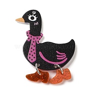 Printed Acrylic Pendants, with Sequins, Duck Charm, Black, 47~48x32~33x2~7mm, Hole: 1.6~1.8mm(MACR-K349-02A)