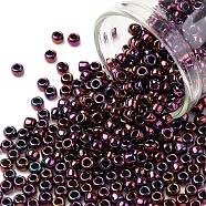 TOHO Round Seed Beads, Japanese Seed Beads, (503) High Metallic Dark Amethyst, 8/0, 3mm, Hole: 1mm, about 222pcs/10g(X-SEED-TR08-0503)