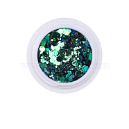 Hexagon Shining Nail Art Decoration Accessories, with Glitter Powder and Sequins, DIY Sparkly Paillette Tips Nail, Green, Powder: 0.1~0.5x0.1~0.5mm, Sequin: 0.5~3.5x0.5~3.5mm, about 0.7g/box(MRMJ-T063-545F)