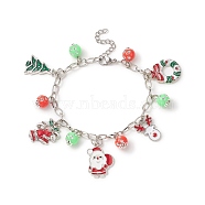 Christmas Tree & Santa Claus Alloy Enamel & Acrylic Charm Bracelet, Iron Jewelry for Women, Colorful, 7 inch(17.8cm)(BJEW-JB09301)