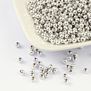 Plating Acrylic Beads, Round, Silver Plated, 4mm, Hole: 1mm, about 14000pcs/500g(PL681-1)