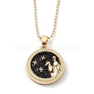 Alloy Rhinestone Pendant Necklaces, with Resin and Ball Chains, Flat Round with Constellation/Zodiac Sign, Golden, Black, Virgo, 18.31 inch(46.5cm)(NJEW-H306-A05-G)