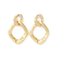 Clear Cubic Zirconia Double Twist Rhombus Dangle Stud Earrings, Brass Jewelry for Women, Real 18K Gold Plated, 32mm, Pin: 0.7mm(EJEW-G332-04G)
