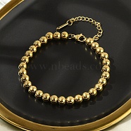 304 Stainless Steel Beaded Bracelets for Women, Round, Real 18K Gold Plated, 6-3/4 inch(17cm)(BJEW-P348-01D-G)