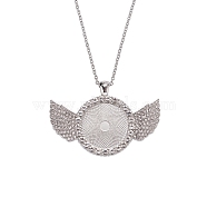 Alloy Big Pendants Cabochon Settings, with Crystal Rhinestone, Cadmium Free & Lead Free, Flat Round with Wing, Platinum, Tray: 25mm, 41.5x60x3.5mm, Hole: 5x3.5mm(FIND-YW0001-20B-P)