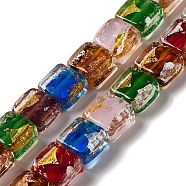 Handmade Gold Sand and Silver Sand Lampwork Beads, Square, Mixed Color, 10x10x5.5mm, Hole: 1.2mm(FOIL-C001-01C-01)