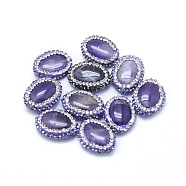 Natural Amethyst Beads, with Polymer Clay Rhinestone, Oval, Violet, 18~20x14~16x5~7mm, Hole: 0.8~1mm(G-P380-18A)