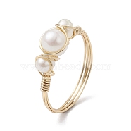 Copper Wire Wrapped Natural Cultured Freshwater Pearl Open Ring, Cuff Finger Ring for Women, Golden, US Size 8 3/4(18.7mm), 1.4~6mm(RJEW-JR00631-01)