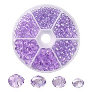 4 Style Baking Paint Glass Beads Strands, Pearl Luster Plated, Faceted, Rondelle, Lilac, about 334pcs/box(EGLA-FS0001-13)