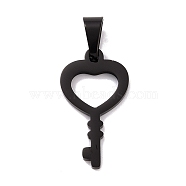 Ion Plating(IP) 304 Stainless Steel Pendants, Heart Key, Electrophoresis Black, 30x16x2mm, Hole: 9x5mm(STAS-D188-05EB)