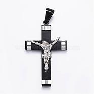 304 Stainless Steel Big Pendants, For Easter, Cross with Jesus, Gunmetal & Stainless Steel Color, 58x36x6mm, Hole: 12x6.5mm(STAS-H351-10BP)