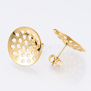 304 Stainless Steel Stud Earring Findings, with Sieve Base, Ear Nuts/Earring Backs, Golden, 20mm, Hole: 1.7mm, Pin: 0.8mm(STAS-Q231-03C-G)