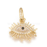 Brass Micro Pave Cubic Zirconia Pendants, Long-Lasting Plated, Lead Free & Cadmium Free & Nickel Free, Evil Eye, Colorful, Real 18K Gold Plated, 18.5x21x3mm, Hole: 8x4.5mm(X-ZIRC-L078-061G-NR)
