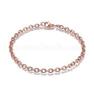 304 Stainless Steel Cable Chain Bracelets, with Lobster Claw Clasp, Rose Gold, 7-7/8 inch(20cm)(BJEW-H532-01RG)