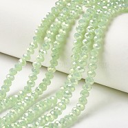 Electroplate Glass Beads Strands, Imitation Jade Beads, Full Rainbow Plated, Faceted, Rondelle, Pale Green, 4x3mm, Hole: 0.4mm, about 123~127pcs/strand, 16.5~16.9 inch(42~43cm)(EGLA-A034-J4mm-T03)