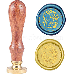 Wax Seal Stamp Set, Sealing Wax Stamp Solid Brass Head,  Wood Handle Retro Brass Stamp Kit Removable, for Envelopes Invitations, Gift Card, Lion Pattern, 83x22mm(AJEW-WH0208-232)