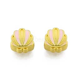 Alloy Enamel European Beads, Large Hole Beads, Matte Style, Shell, Matte Gold Color, 10.5x10x6.5mm, Hole: 4mm(FIND-G035-59MG)