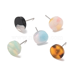Flat Round Cellulose Acetate(Resin) Stud Earrings, with 316 Surgical Stainless Steel Pins, Mixed Color, 14.5mm(KY-XCP0001-29)