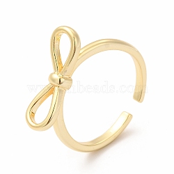 Rack Plating Brass Bowknot Open Cuff Ring for Women, Lead Free & Cadmium Free, Real 18K Gold Plated, Inner Diameter: 17mm(RJEW-F142-03G)