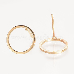 Brass Ear Stud Findings, Nickel Free, Real 18K Gold Plated, Ring, 12mm, Pin: 0.5mm(X-KK-S336-33G)