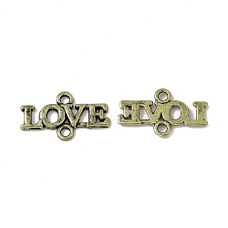 Tibetan Style Alloy Connector Charms, Word LOVE Links, Antique Bronze, 14x24x1.5mm, Hole: 2mm(PALLOY-D014-20AB)