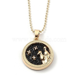 Alloy Rhinestone Pendant Necklaces, with Resin and Ball Chains, Flat Round with Constellation/Zodiac Sign, Golden, Black, Virgo, 18.31 inch(46.5cm)(NJEW-H306-A05-G)