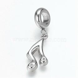 304 Stainless Steel European Dangle Charms, Large Hole Pendants, Musical Note, Antique Silver, 29mm, Hole: 5mm, Pendant: 19x10x2mm, hole: 5mm(OPDL-K001-20AS)