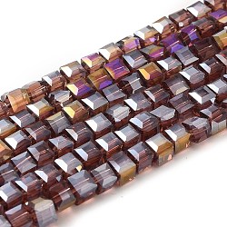 Electroplate Glass Beads Strands, AB Color Plated, Faceted, Cube, Purple, 4~5x4~5x4~5mm, Hole: 1mm, 98~100pcs/strand, 40~43cm(EGLA-D018-4x4mm-81)