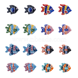 16Pcs 8 Colors Handmade Porcelain Beads, Fish, Mixed Color, 17~18x21~22x7~7.5mm, Hole: 2mm, 2pcs/color(PORC-DC0001-01)
