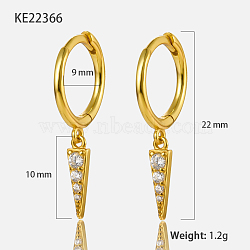 S925 Sterling Silver Clear Cubic Zirconia Triangle Hoop Earrings High-end Ear Jewelry, Golden, 20x9mm(YU5340-1)