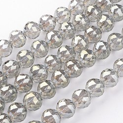 Electroplate Glass Bead Strands, Full Rainbow Plated, Faceted, Round, Dark Khaki, 13.5mm, Hole: 2mm, about 18pcs/strand, 9 inch(23cm)(EGLA-J140-FR04-14mm)