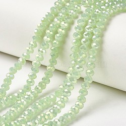 Electroplate Glass Beads Strands, Imitation Jade Beads, Full Rainbow Plated, Faceted, Rondelle, Pale Green, 4x3mm, Hole: 0.4mm, about 123~127pcs/strand, 16.5~16.9 inch(42~43cm)(EGLA-A034-J4mm-T03)