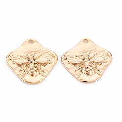 Brass Pendants, Nickel Free, Bee, Real 18K Gold Plated, 19.5x20x3mm, Hole: 1.8mm(KK-S356-519-NF)