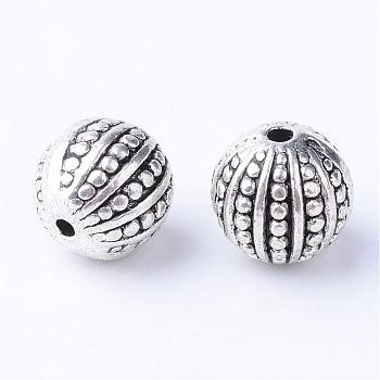Tibetan Style Alloy Beads, Round, Cadmium Free & Lead Free, Antique Silver, 10.5~11x10mm, Hole: 1.5mm, about 270pcs/1000g