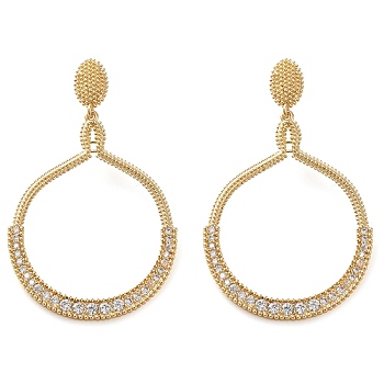 Brass Micro Pave Cubic Zirconia Stud Earring, Ring Dangle Earring for Women, Long-Lasting Plated, Golden, 44.5x27.2mm