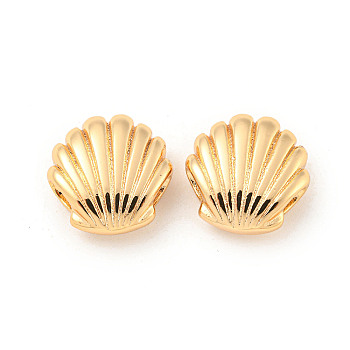 Brass Beads, Large Hole Beads, Shell Shape, Real 18K Gold Plated, 17x17x7mm, Hole: 4x3.5mm