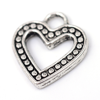 Tibetan Style Alloy Heart Charms, Lead Free & Cadmium Free, Antique Silver, 14x12.5x1.5mm, Hole: 2.5mm, about 1280pcs/1000g