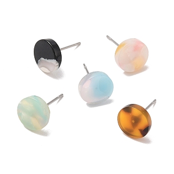 Flat Round Cellulose Acetate(Resin) Stud Earrings, with 316 Surgical Stainless Steel Pins, Mixed Color, 14.5mm