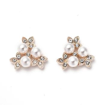 Alloy Cabochons, with Plastic Imitation, Pearl & Crystal Glass Rhinestone, Flower, White, Rose Gold, 17x7mm