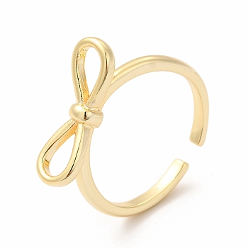 Rack Plating Brass Bowknot Open Cuff Ring for Women, Lead Free & Cadmium Free, Real 18K Gold Plated, Inner Diameter: 17mm