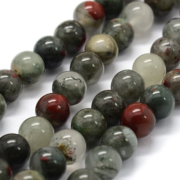 Natural African Bloodstone Beads Strands, Heliotrope Stone Beads, Round, 8~9mm, Hole: 0.8mm, about 43pcs/strand, 14.9 inch(38cm)