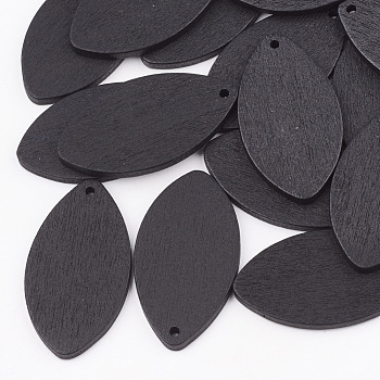 Pear Wood Pendants, Dyed, Leaf, Black, 42.5x23x3mm, Hole: 2mm