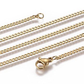 304 Stainless Steel Curb Chain Necklaces, with Lobster Claw Clasp, Golden, 21.65 inch(55cm)