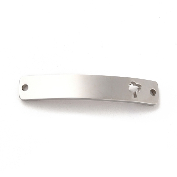 304 Stainless Steel Connector Charms, Curve Rectangle with Pattern, Stainless Steel Color, Coconut Tree Pattern, 34.5x6x1.5mm, Hole: 1.5mm