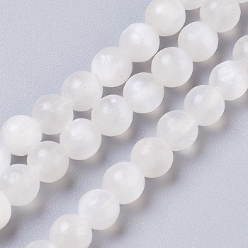 Natural Selenite Beads Strands, Round, 6mm, Hole: 0.8mm, about 68pcs/strand, 15.94 inch(40.5cm)